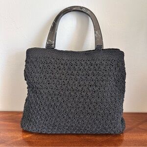 Liz Claiborne Black Boho Rope String Woven Bag